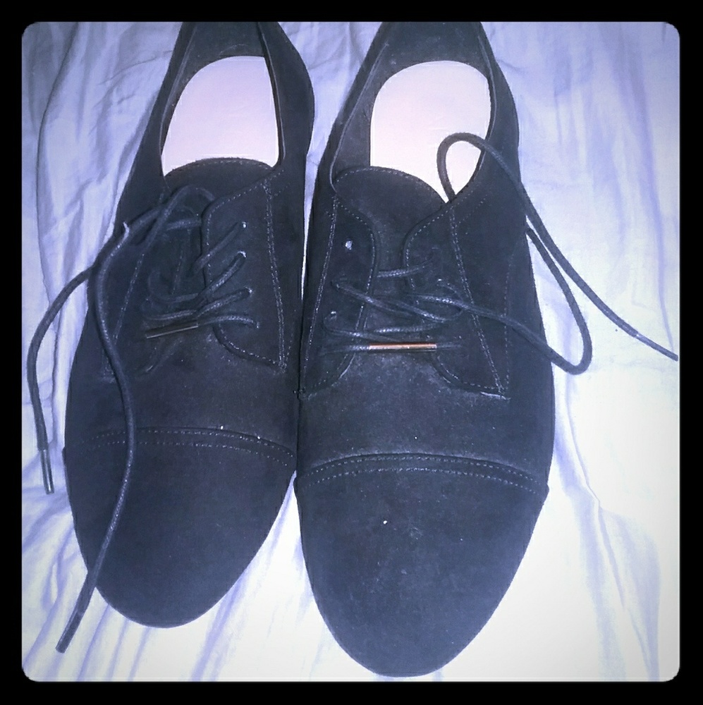 Aldo black suede oxford shoes with gold embellishm